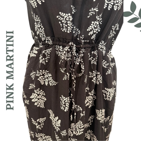 🛍️3/$40 Pink Martini Drawstring Waist Summer Dress | Black White Floral | Small - Picture 6 of 8